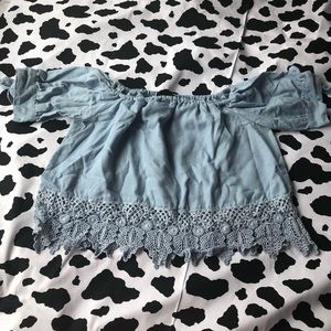 Off the shoulder blue top